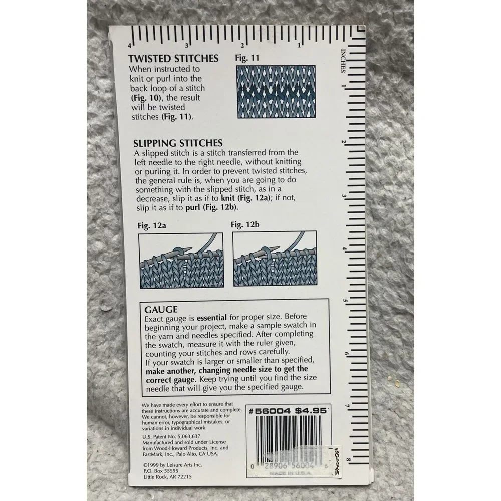 Laminated Pocket Guide -Knitting Reference Fold Out - By‎ Leisure Arts - VG